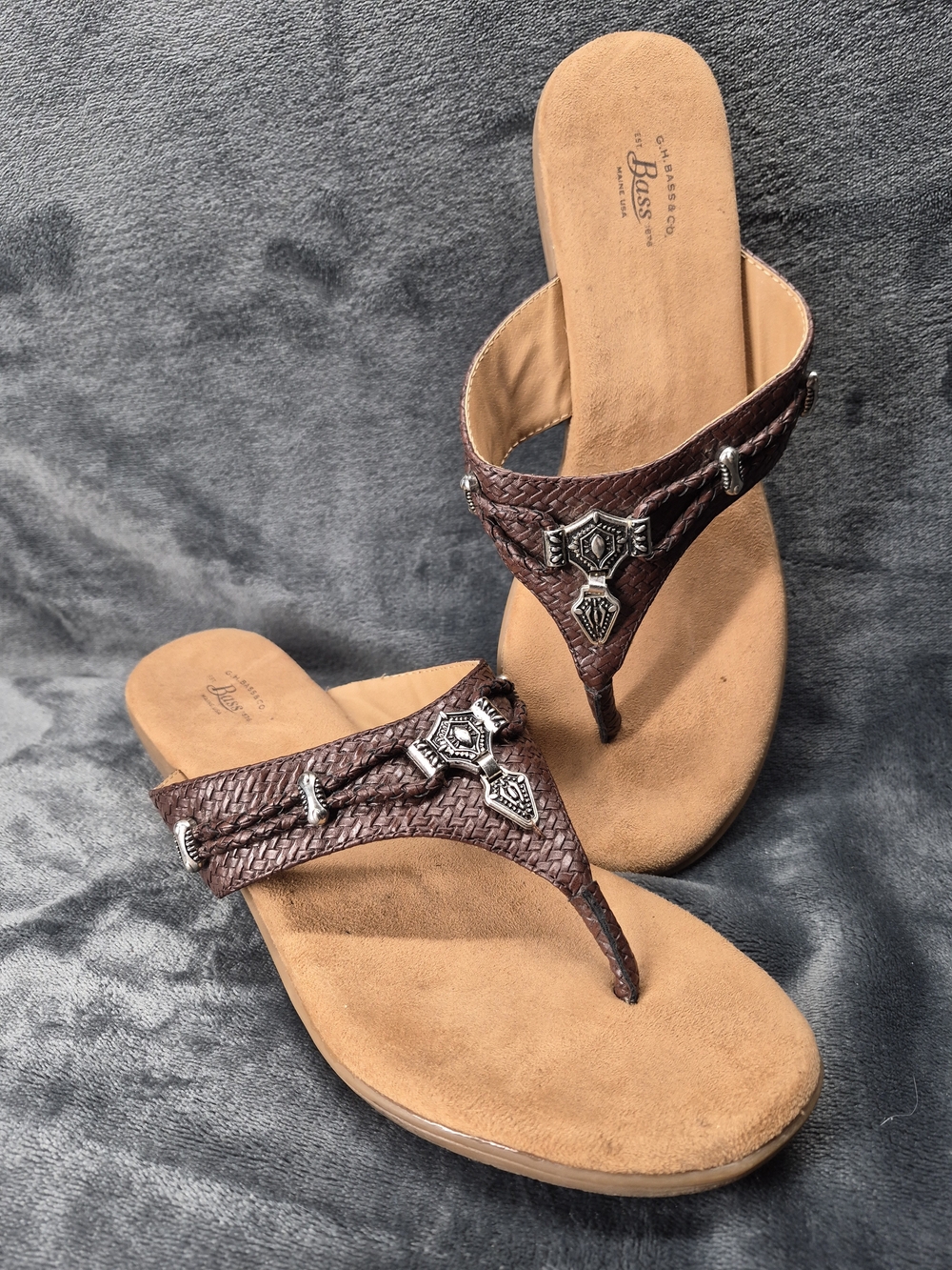 G.H Bass & Co Brown Lucy Sandals Faux Leather Boho Biker Silver Womens Sz 11M